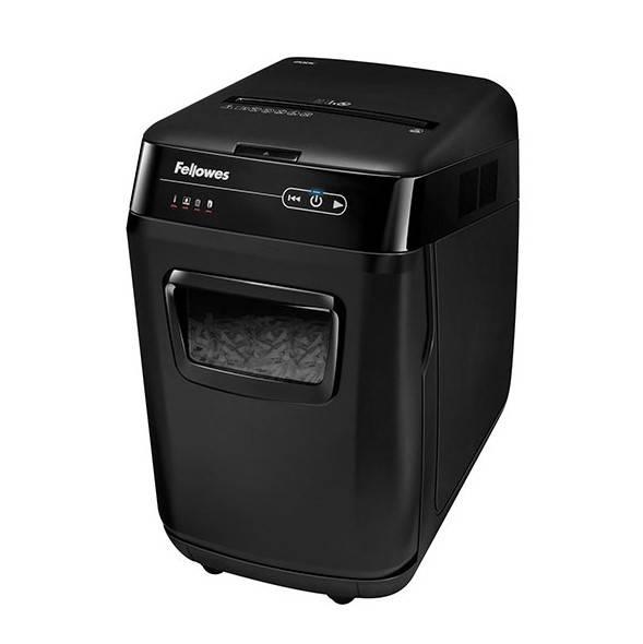 Fellowes® Шредер AutoMax® 200C (автоподача 200 листов), 32 литр, 4х38 мм (класс 4), автореверс, скобы/скрепки/карты/CD.