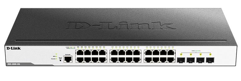 Коммутатор D-Link Управляемый L2 коммутатор, 24x1000Base-T, 4x1000Base-X SFP, защита от статического электричества до 6 кВ, CLI, консольный порт RJ-45, RPS, поддержка Dying Gasp