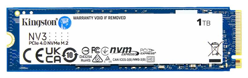 Твердотельный накопитель Kingston SSD 1TB NV3 M.2 2280 NVMe Gen4x4 R6000/W4000MB/s MTBF 2M 320TBW Retail 1 year