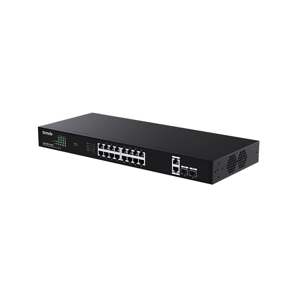 Tenda TEG1120P-16-150W Коммутатор неуправляемый PoE, 18 портов, 18x1 Гбит/с, PoE 16х30 Вт (до 150Вт),  SFP 2x1 Гбит/с