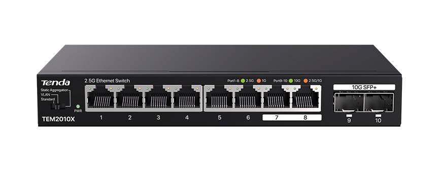 Tenda TEM2010X Коммутатор неуправляемый, 10 портов, RJ-45 8х2,5 Гбит/с, SFP+ 2х10 Гбит/с, настольный, металлический