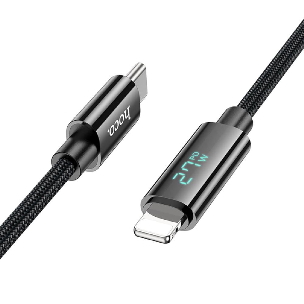 HOCO Кабель USB2.0 Hoco Type-C/Lightning, 2.4А, 27Вт, с дисплеем, U125, 1.2м, черный, коробка, HC-11879
