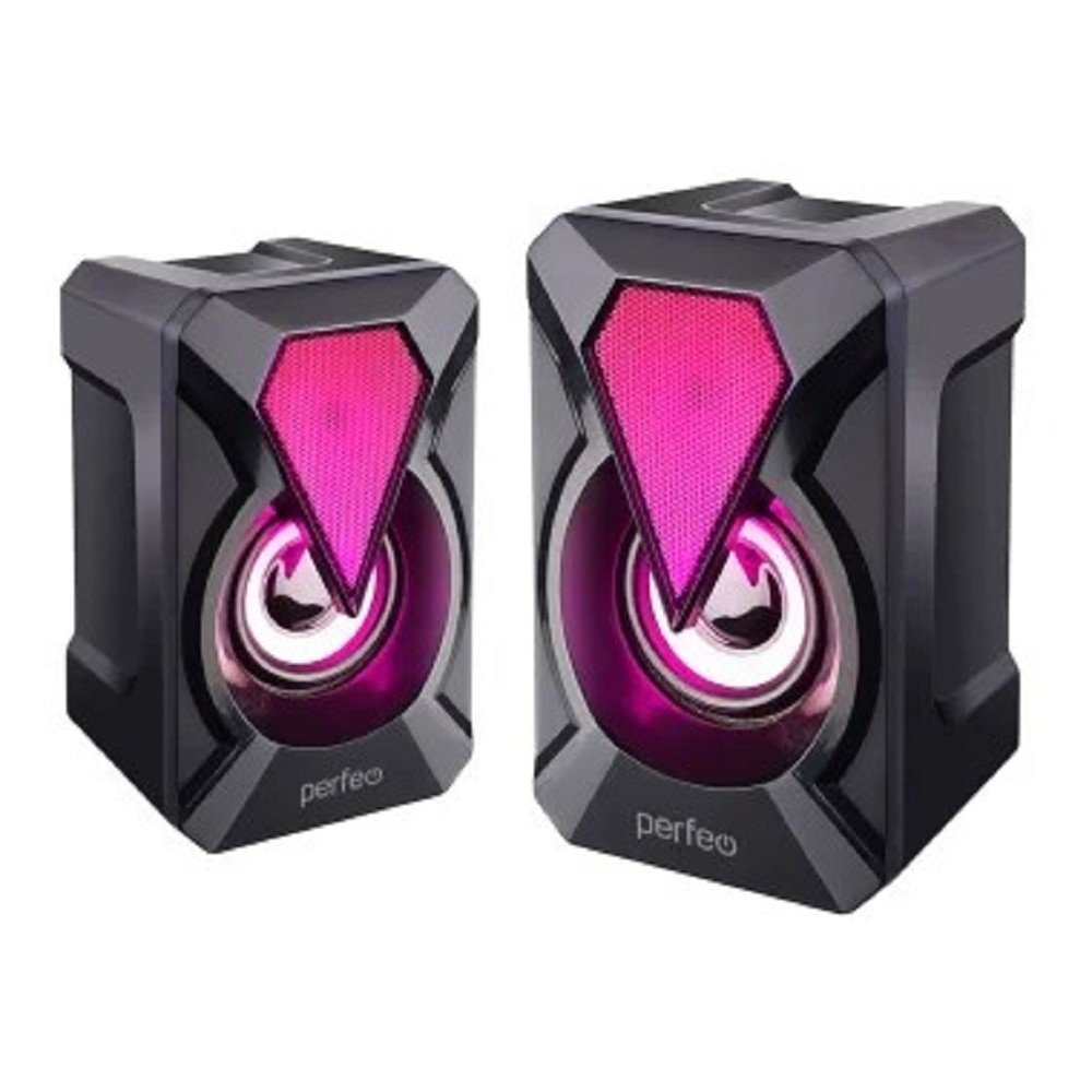Perfeo колонки "FLAMES", 2.0, мощность 2х3 Вт, USB, чёрн, Game Design, LED подсветка 7 цв, PF_A4439