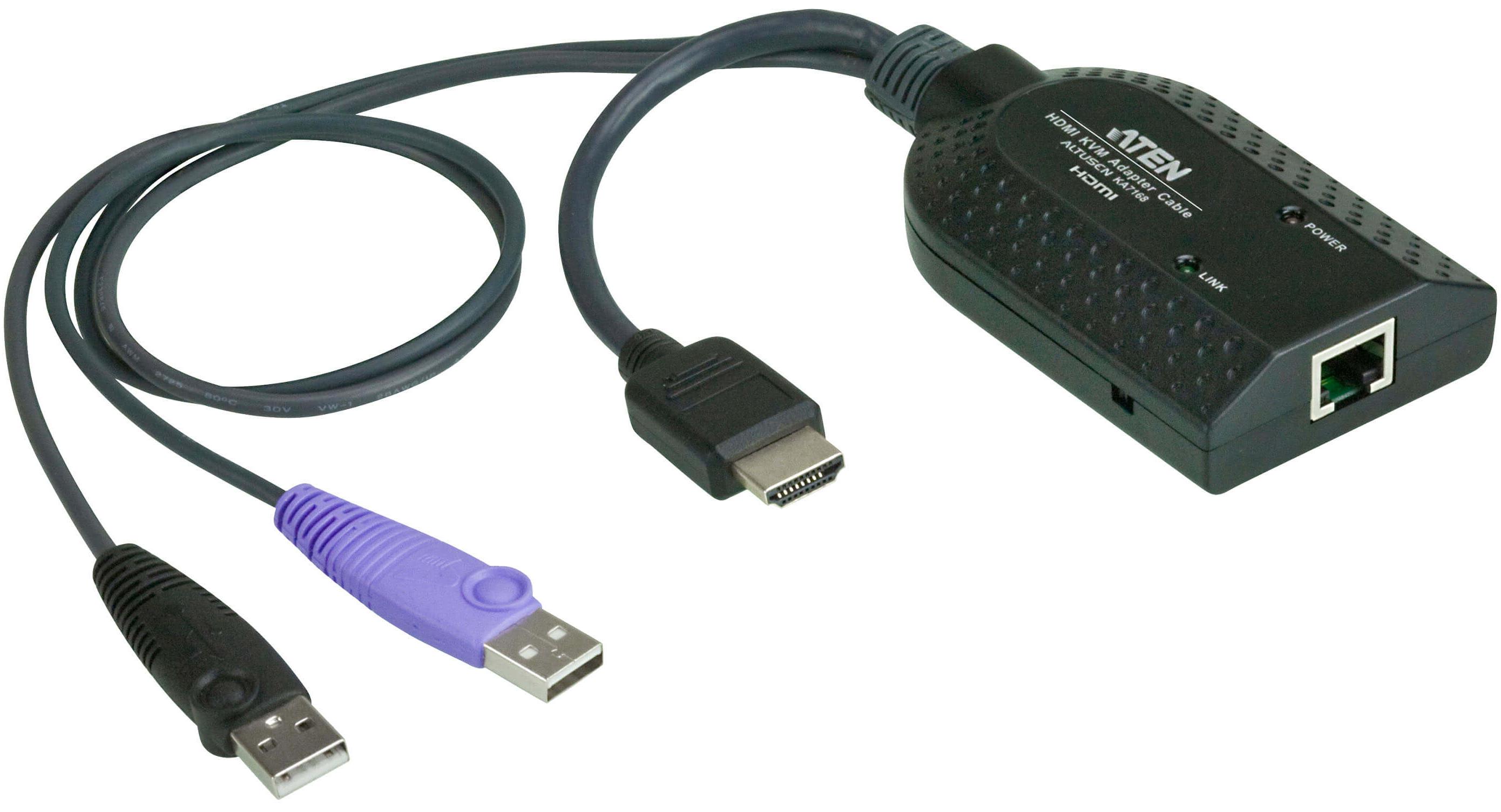 Модуль удлинителя, HDMI+KBD+MOUSE USB,  50 метр., для подкл. комплекта перключат. KN2124v/2140v/4124v/4140v/2116A/2132/4116/4132; KM0532/0932/0032, макс.разреш. 1920х1200, RJ45+HD-DP+USB A-тип, Female+2xMale, без Б.П., (DDC2B)/ATEN/ HDMI USB Virtual Media KVM adapter, KA7168