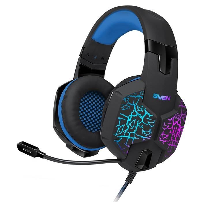 SVEN Гарнитура проводная игровая AP-U980MV, RGB, звук7.1, USB, 2,2м, чёрный/синий, SV-015633