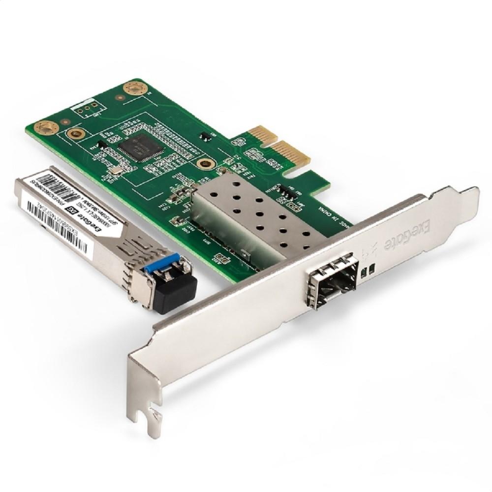 Exegate EX298936RUS Комплект: Сетевой адаптер SFP ExeGate EXE-i210-F1 + Трансивер Single-Mode до 20км EXT-1G-SM1310-LC2-20KM (EX296228RUS: PCI-E x1 v2.0, порты 1x SFP (10/100/1000Mb/s), Gigabit Server