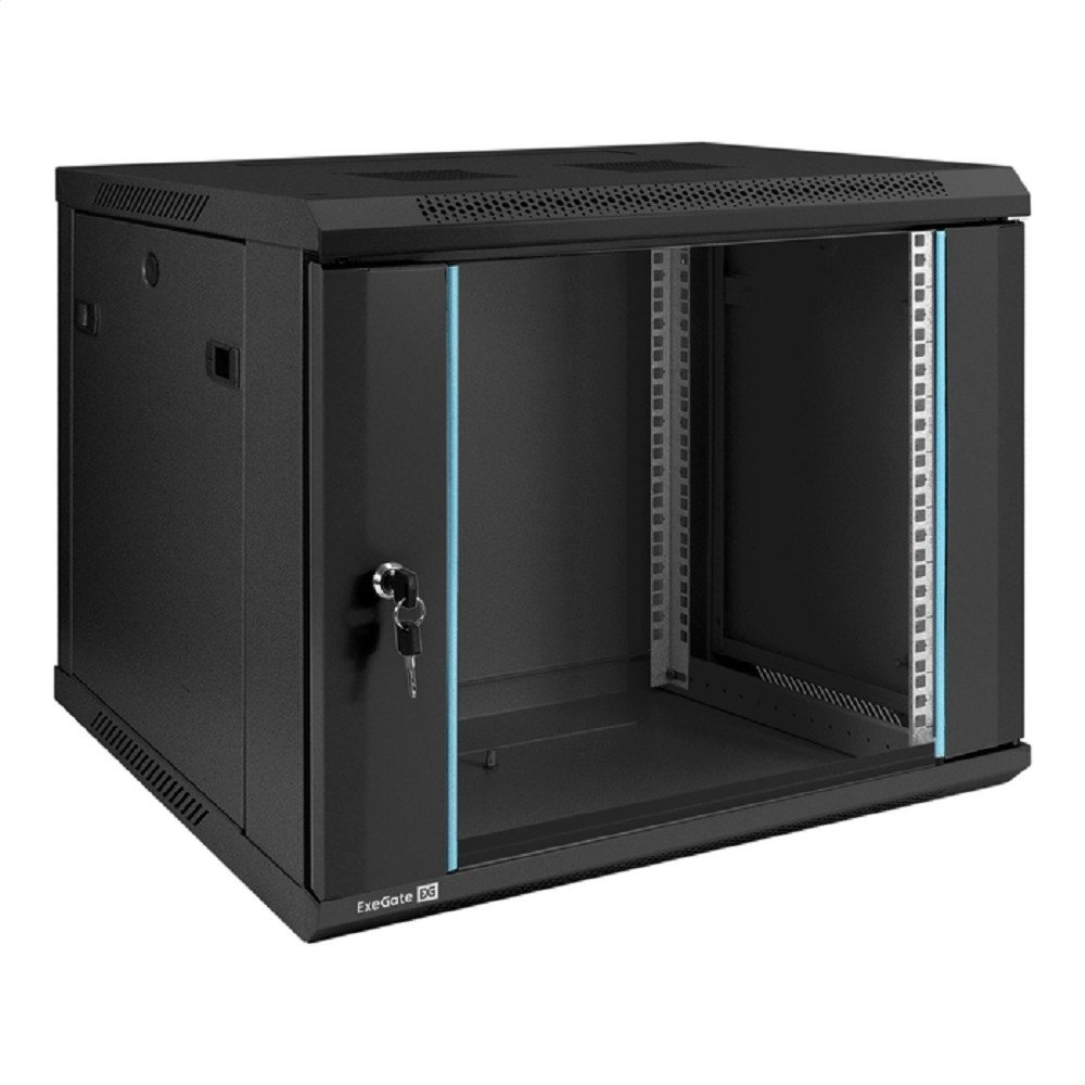 Exegate EX298607RUS Шкаф телекоммуникационный 19" настенный 9U ExeGate EC-WM-9U.450.G.BLACK (19”, 9U, 600x450x500mm (ШхГхВ), передняя дверь закаленное стекло, съемные боковые панели, пыле- и влагозащи
