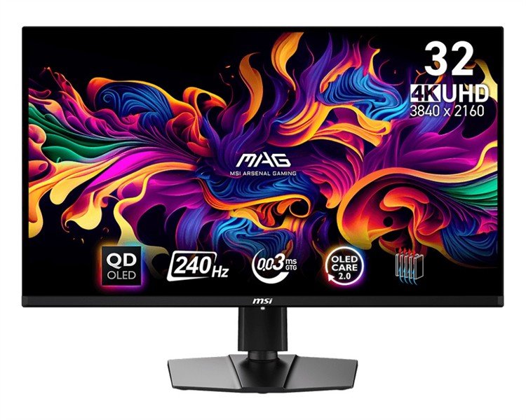 MSI 31.5" MAG 321UPX QD-OLED {QD-OLED Flat 3840x2160 240Hz 0.03ms 2xHDMI DisplayPort USB-C Tilt Swivel Height Pivot VESA}, 9S6-3DD39T-032