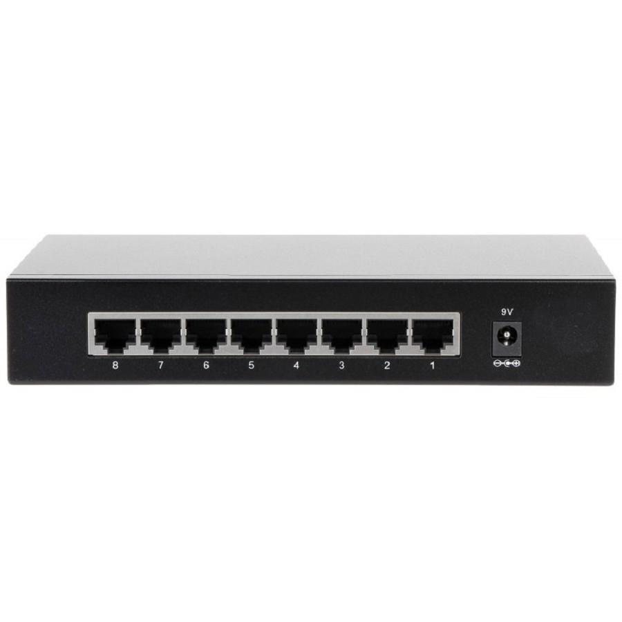DAHUA DH-PFS3008-8GT 8-портовый гигабитный неуправляемый коммутатор, 8xRJ45 1Gb, коммутация 16 Гбит/с, MAC-таблица 2К, металл