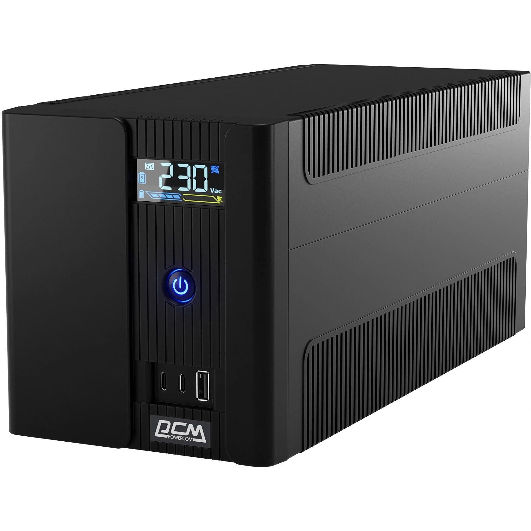 PowerCom Raptor RPT1600EULCD ИБП {Line-Interactive, 1600VA / 960W,4*Schuko, USB – 1 шт, TYPE-C – 2 шт, AVR} (2171052)