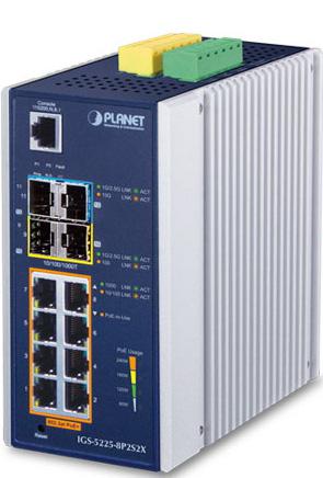 коммутатор/ PLANET IP30 Industrial L2+/L4 8-Port 1000T 802.3at PoE+ 2-port 100/1000X SFP + 2-port 10G SFP+ Full Managed Switch (-40 to 75 C, dual redundant power input on 48~56VDC terminal block, DIDO), IGS-5225-8P2S2X