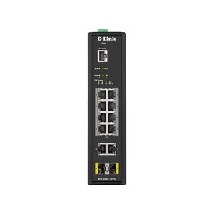 D-Link DIS-200G-12PS/A2A Промышленный управляемый коммутатор 2 уровня с 10 портами 10/100/1000Base-T и 2 портами 1000Base-X SFP (8 портов с поддержкой PoE 802.3af/802.3at (30 Вт), PoE-бюджет до 240Вт)