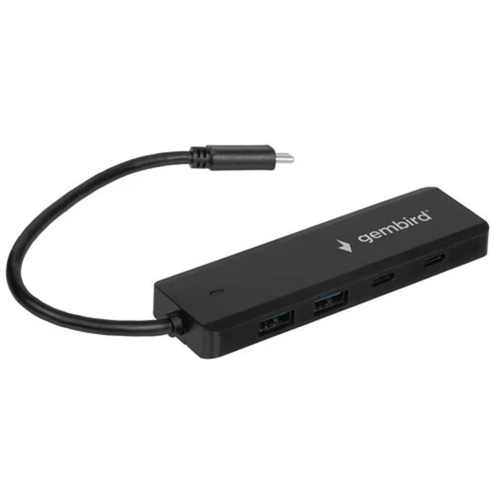 Gembird Разветвитель USB3.1 2xUSB, 2xType-C, с доп.пит (Type-C),кабель Type-C 19см, черный, коробка (UHB-C425)