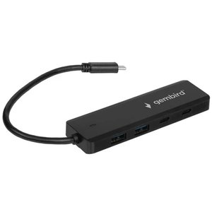 Gembird Разветвитель USB3.1 2xUSB, 2xType-C, с доп.пит (Type-C),кабель Type-C 19см, черный, коробка (UHB-C425)