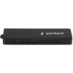 Gembird Разветвитель USB3.1 2xUSB, 2xType-C, с доп.пит (Type-C),кабель Type-C 19см, черный, коробка (UHB-C425)