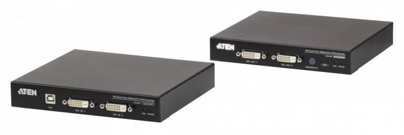 КВМ переключатель ATEN HDBaset2.0  USB 2.0 Dual DVI KVM EXTENDER W/EU ADP., CE624-AT-G