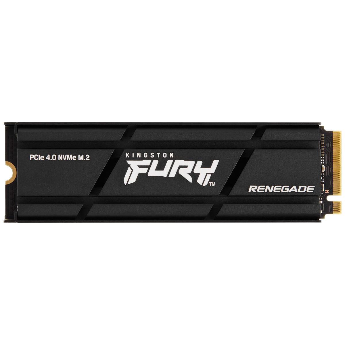 Твердотельный накопитель/ Kingston SSD Fury Renegade, 1000GB, M.2(22x80mm), NVMe, PCIe 4.0 x4, 3D TLC, R/W 7300/6000MB/s, IOPs 900 000/1 000 000, DRAM buffer 1024MB, TBW 1000, DWPD 0.55, with Heat Spreader (60 мес), SFYRSK/1000G