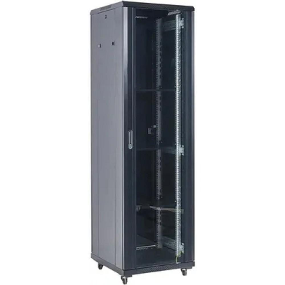 Rexant (04-2766-212) Шкаф коммутационный напольный 27U 600х600мм пер.дв.стекл металл 2 бок.пан. направл.под винты 800кг черный 230град. IP20 сталь