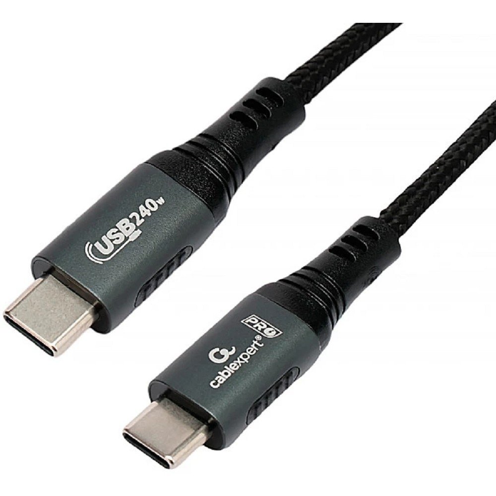 Cablexpert Кабель USB2.0 Type-C/Type-C, 5А, 240Вт, PD3.1/QC4.0, медь, оплетка, 1м, черный (CCP-USB2.0-240W-1M)