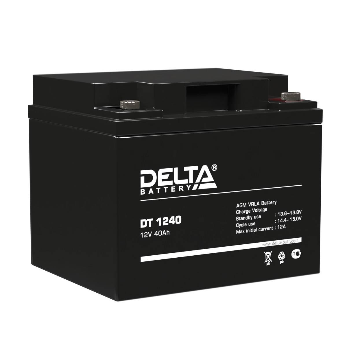 Аккумуляторная батарея Delta DT 1240 12В/40Ач, клемма Болт М6 (196х166х173мм (173мм); 12,9кг; Срок службы 7-10лет; Гаран, 4614010040016