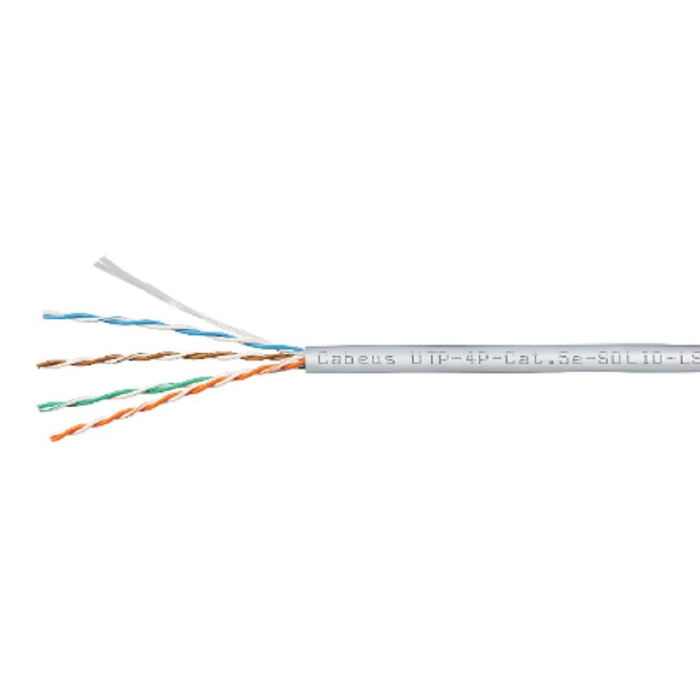 CABEUS UTP-4P-CAT.5E-SOLID-LSZH-GY КАБЕЛЬ ВИТАЯ ПАРА UTP (U/UTP), КАТЕГОРИЯ 5E, 4 ПАРЫ (24 AWG), ОДНОЖИЛЬНЫЙ, СЕРЫЙ, LSZH, НГ(А)-HF, (305 М), UTP-4P-Cat.5e-SOLID-LSZH-GY