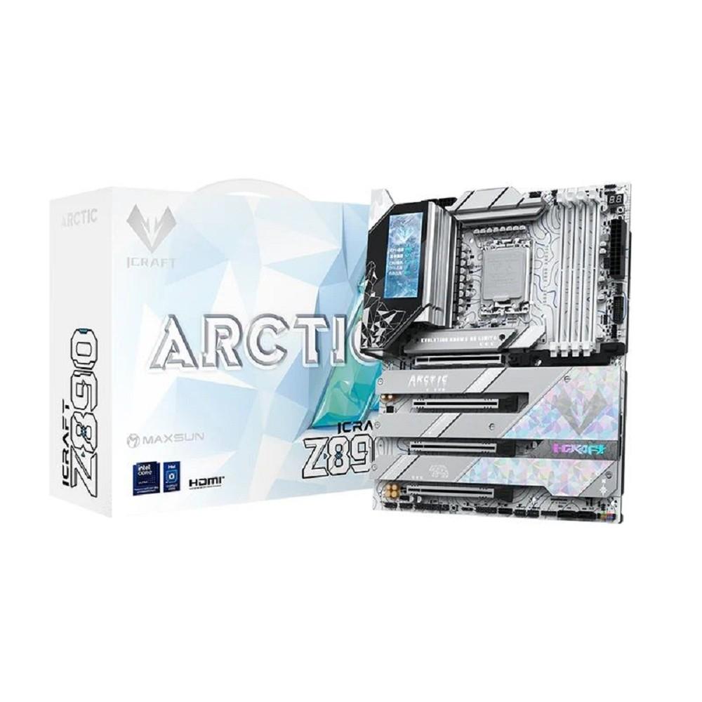 MAXSUN MS-iCraft Z890 ARCTIC (Socket 1851, ATX, 4*DDR5(256Gb), DP/HDMI, 4*SATA3, 4*M.2, 4xPCI-Ex16, 2*Type-C, 9*USB 3.1, LAN 1*5G, BT 5.4, Wi-Fi 7, SPDIF, white, RTL)