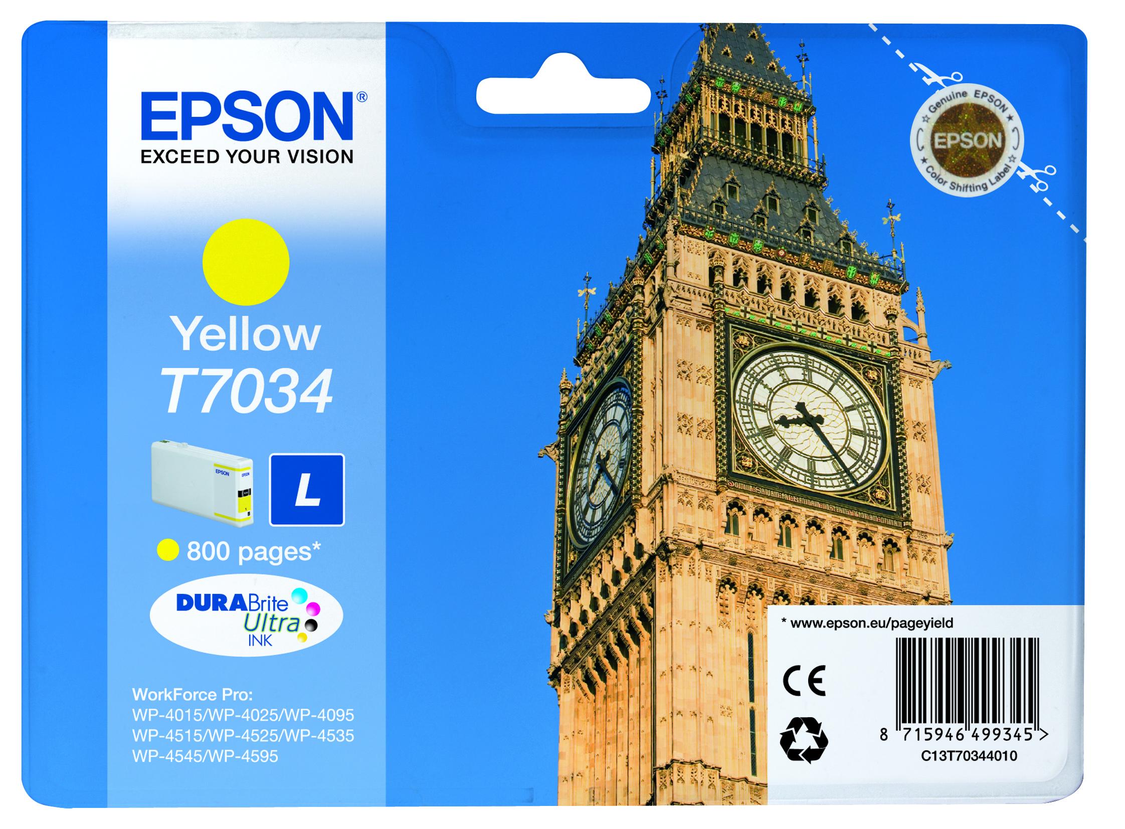 Картридж EPSON T7034 желтый для WP-4015/4095/4515/4595, C13T70344010
