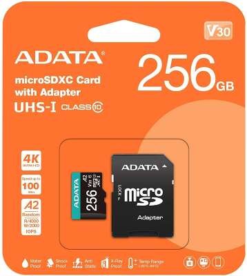 Флеш карта microSD 256GB A-DATA Speed Plus microSDXC Class 10 UHS-I U3 V30S A2 180/160 MB/s (SD адаптер), UD256GUI3V30A2SP-RA1