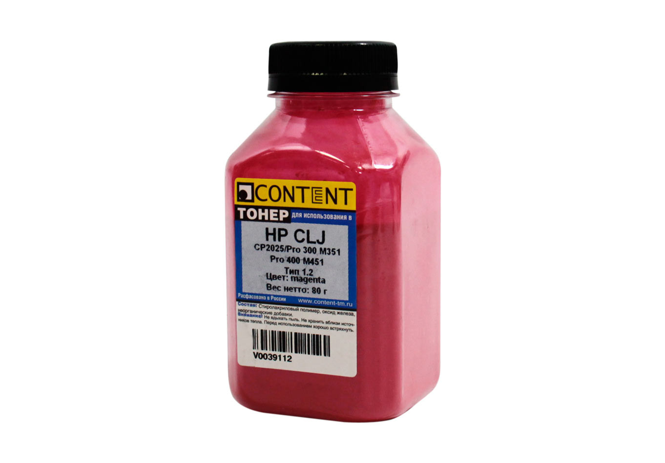 Тонер Content для HP CLJ CP2025/Pro 300 M351/Pro 400 M451, Тип 1.2, M, 80 г, банка, 1010100424