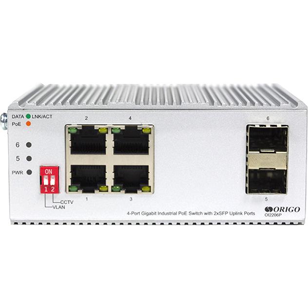 Коммутатор/ Unmanaged Industrial Switch 4x1000Base-T PoE, 2x1000Base-X SFP, PoE Budget 120W, Surge 4KV, -40 to 75°C, OI2206P/120W/A1A