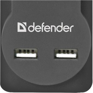 Defender Фильтр DFS 753 3.0 м, 5 розеток, 2xUSB, 2.1A (99753)