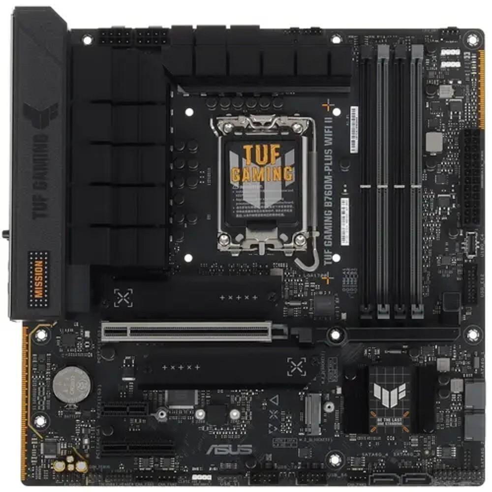 ASUS TUF GAMING B760M-PLUS WIFI II (Socket 1700, mATX, 4xDDR5(192GB),DP/HDMI, 1xPCIe 5.0x16/1xPCIe 4.0x4/1xPCIe 3.0, 1xLAN (2.5GbE), Wi-Fi, BT,4xSATA 6Gb/s, 3xM.2, 1xType-C, 3xUSB 3.2, 4xUSB 2.0)