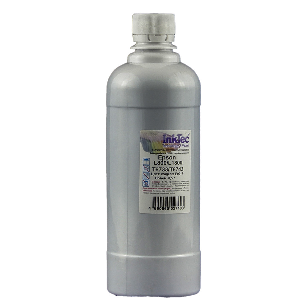 Чернила InkTec (E0017) для Epson L800/L1800 (T6733/ T6743), M, 0,5 л., E0017-LM