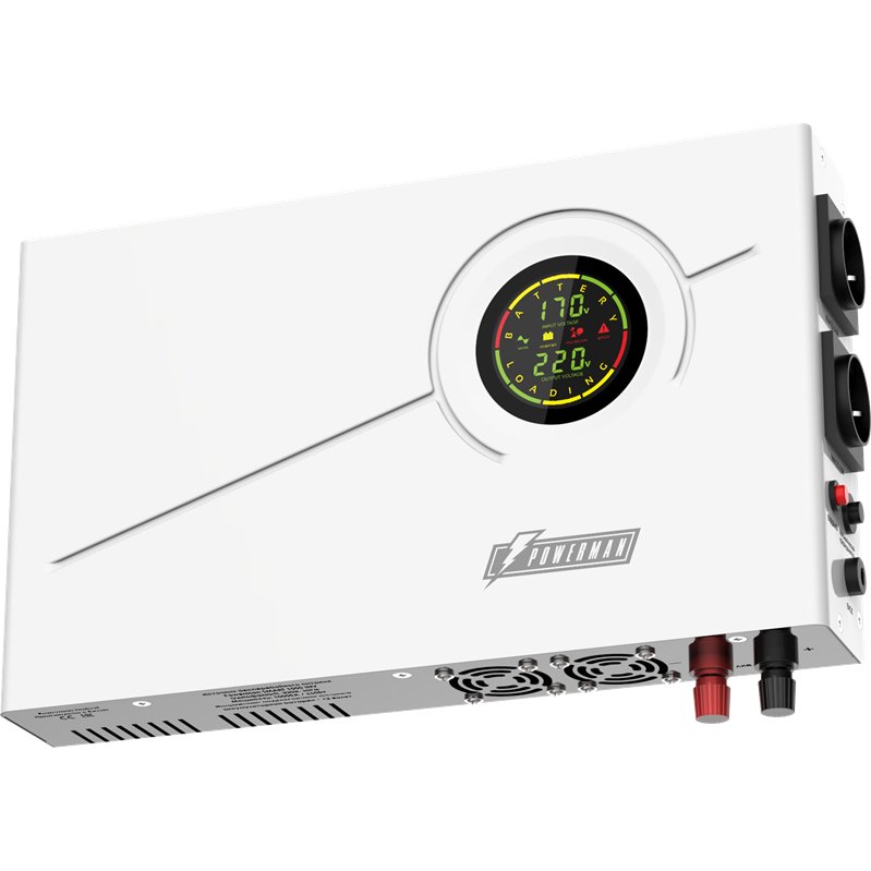 ИБП POWERMAN Smart 1000 INV, линейно-интерактивный,  1000ВА/600Вт, 140-275В,  2 евророзетки, внешняя батарея 12В от 45Ач до 200Ач (не входит в комплект поставки), ток заряда 13А, ЖК-дисплей, навесной, 410мм х 268мм х 70мм,  10.06 кг./ UPS POWERMAN Smart 1000 INV, linear-interactive, 1000VA/600W, 140-275V, 2 eurosockets, external battery 12V from 45Ah to 200Ah (not included in the scope of delivery), charging current 13A, LCD display, hinged, 410mm x 268mm x 70mm, 10.06kg.