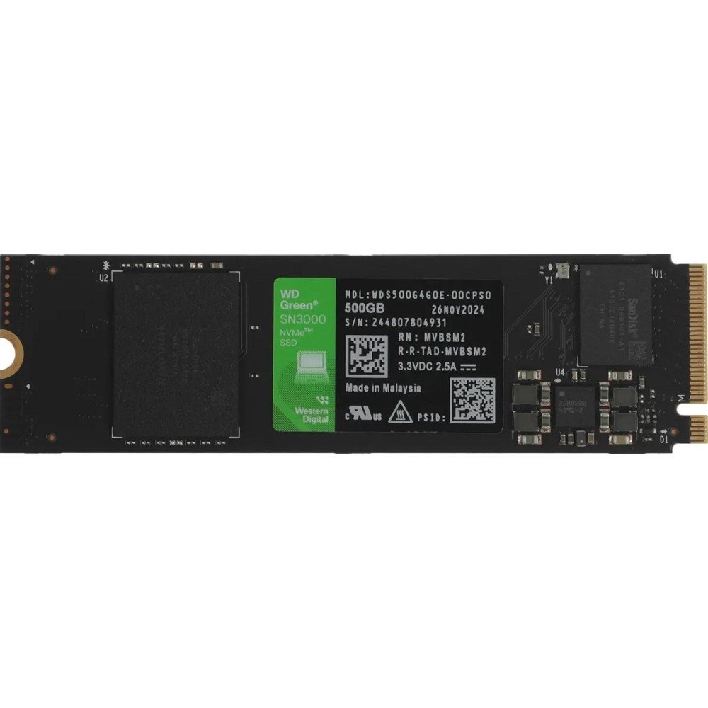 WD SSD 500GB WD Green SN3000, PCI-E 4.0 x4 M.2 2280, [R/W - 5000/4100 MB/s] WDS500G4G0E
