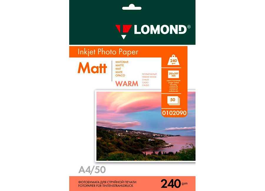 Фотобумага LOMOND 240 г/м2  односторонняя  матовая Warm A4 50л, 0102090