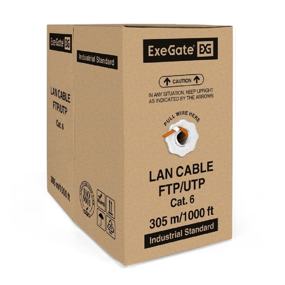 Exegate EX289279RUS Кабель ExeGate FUTP4-C6-CU-S23-IN-LSZH-OR-305 FTP 4 пары кат.6 медь, 23AWG, экран, бухта 305м, оранжевый, LSZH