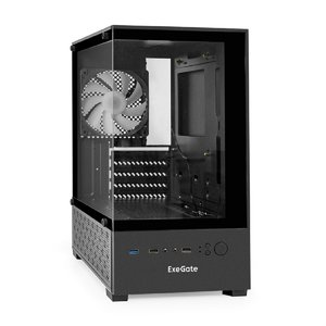Exegate EX298221RUS Корпус Minitower ExeGate i3 SEA (mATX, без БП, 1*USB+1*USB3.0, HD аудио, черный, 1 вент. 12см с RGB подсветкой, передняя и боковая панели - закаленное стекло)