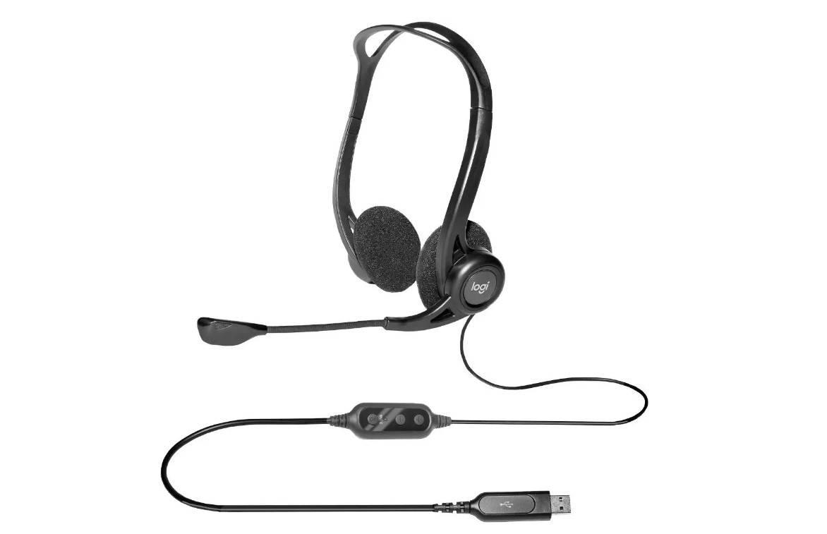 Logitech Гарнитура PC960 Headset, для контактных центров, регулятор громкости, выкл. микрофона, USB, 2.4 м, черный., 981-000100