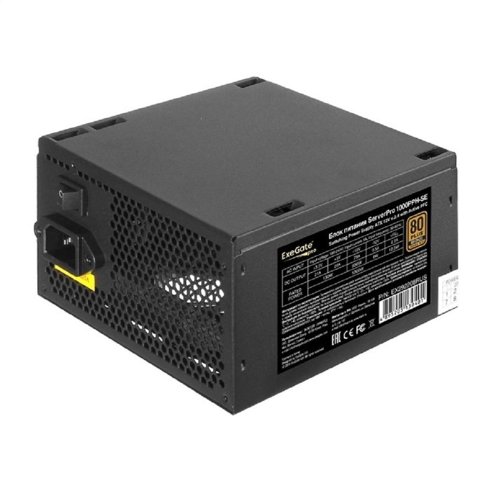 Exegate EX292208RUS Серверный БП 1000W ExeGate ServerPRO 80 PLUS® Bronze 1000PPH-SE (ATX, for 3U+ cases, APFC, КПД 89% (80 PLUS Bronze), 12cm fan, 24pin, 2x(4+4)p, 6xPCI-E, 8xSATA, 4xIDE, box, black)
