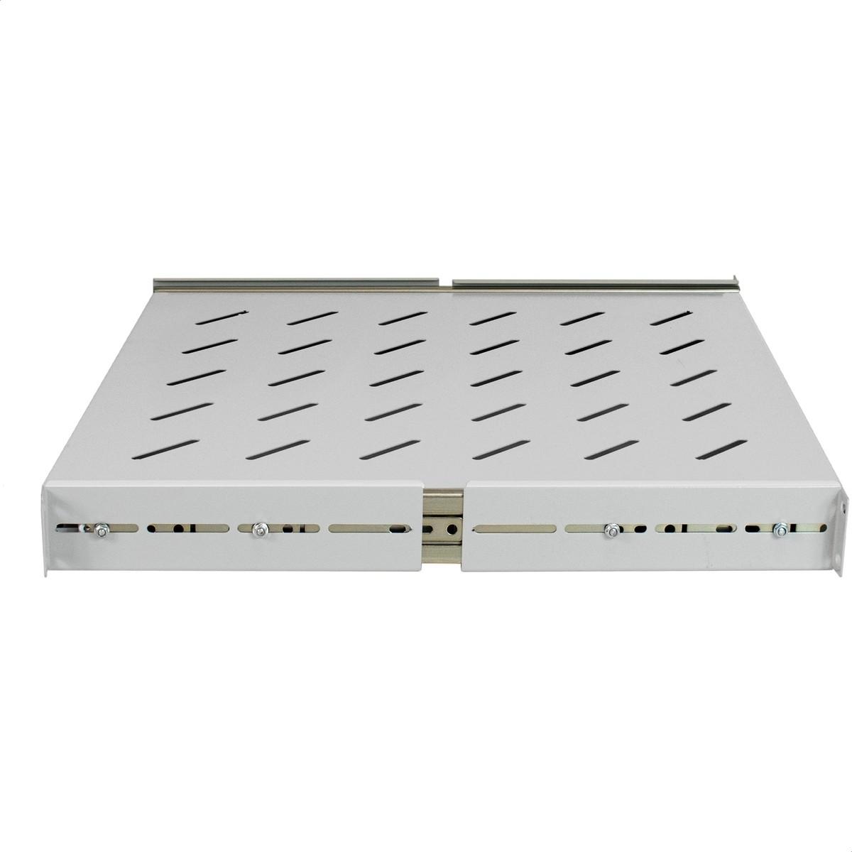 Exegate EX300304RUS Полка выдвижная 19" ExeGate ECSS-FS800-G (перфорированная, глубина 475мм, крепление 19" 1U, для напольных шкафов и стоек глубиной 800мм/1000мм, нагрузка до 40кг, цвет светло-серый 