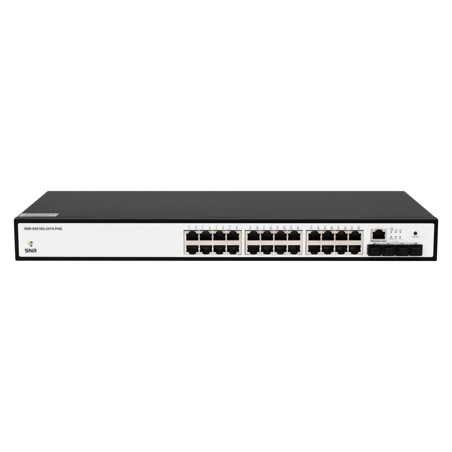 SNR SNR-S5210G-24TX-POE Управляемый PoE коммутатор уровня 2+, 24 порта 10/100/1000Base-T, 4 порта 1/10G SFP+, бюджет PoE 370 Вт, встроенный БП ~220V AC