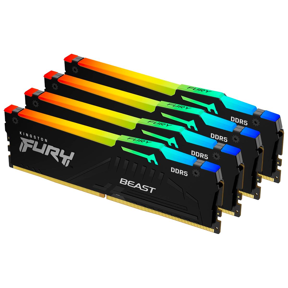 Память оперативная/ Kingston 128GB 5200MT/s DDR5 CL40 DIMM (Kit of 4) FURY Beast RGB XMP, KF552C40BBAK4-128