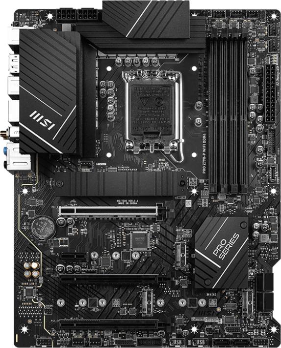 Материнская плата/ MB MSI INTEL Z790 s1700, 4xDDR5(256GB), HDMI 2.1/DP, 1xPCIe 5.0x16, 1xPCIe 4.0x16, 1xPCIe 3.0x16, 1xPCIe 3.0, 1xLAN (2.5GbE), Wi-Fi, BT, 6xSATA 6Gb/s, 4xM.2, 1xUSB-C, 3xUSB 3.2, 4xUSB 2.0, 1xPS/2, ATX, PRO Z790-P WIFI