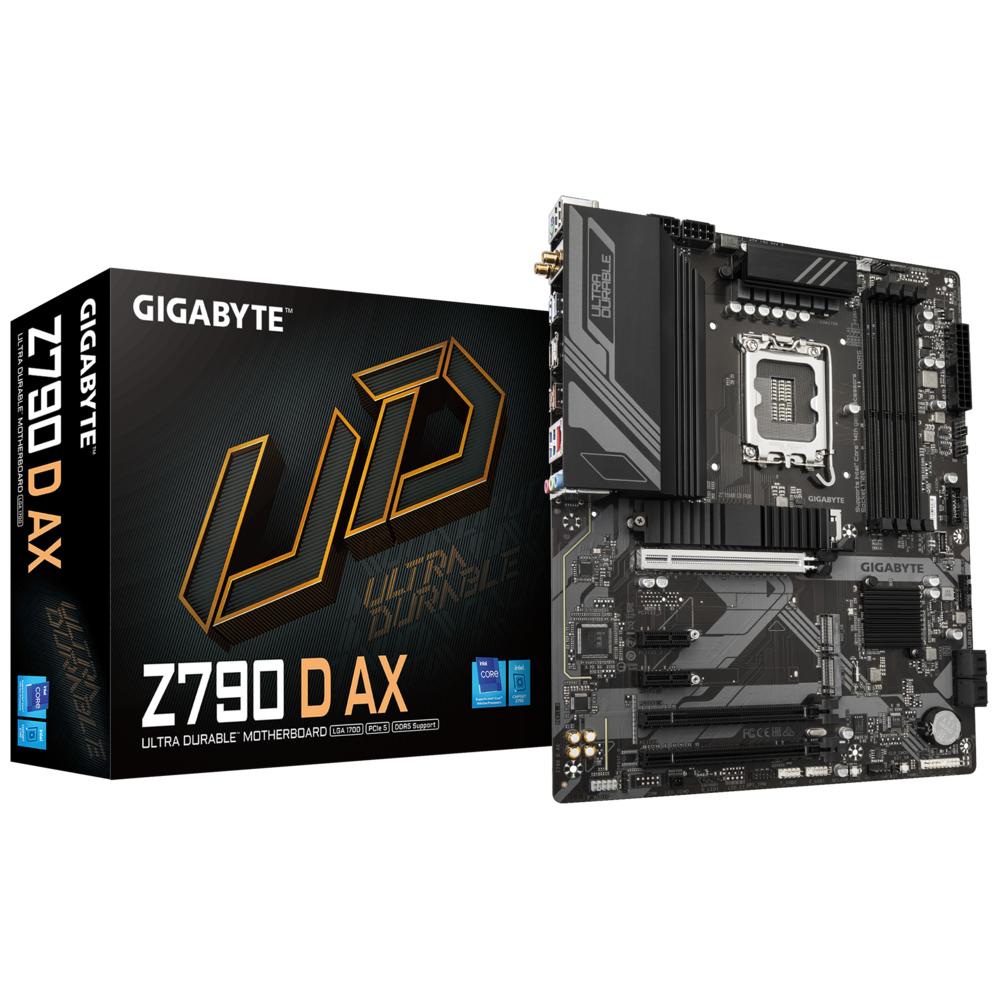 Материнская плата/ MB GIGABYTE INTEL Z790 s1700, 4xDDR5(192GB), HDMI 2.1/DP, 1xPCIe 5.0x16, 1xPCIe 4.0x16, 1xPCIe 3.0x16, 2xPCIe 3.0, 1xLAN (2.5GbE), Wi-Fi, BT, 4xSATA 6Gb/s, 3xM.2, 1xUSB-C, 5xUSB 3.2, 2xUSB 2.0, 1xPS/2, ATX, Z790 D AX