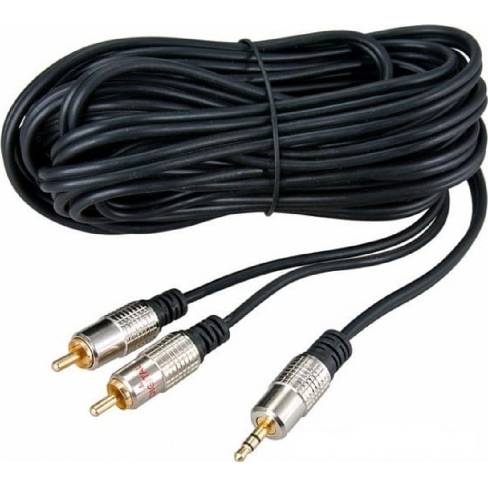Rexant (17-4225) Шнур Стерео 3,5мм - 2 RCA, 5м, Gold-металл