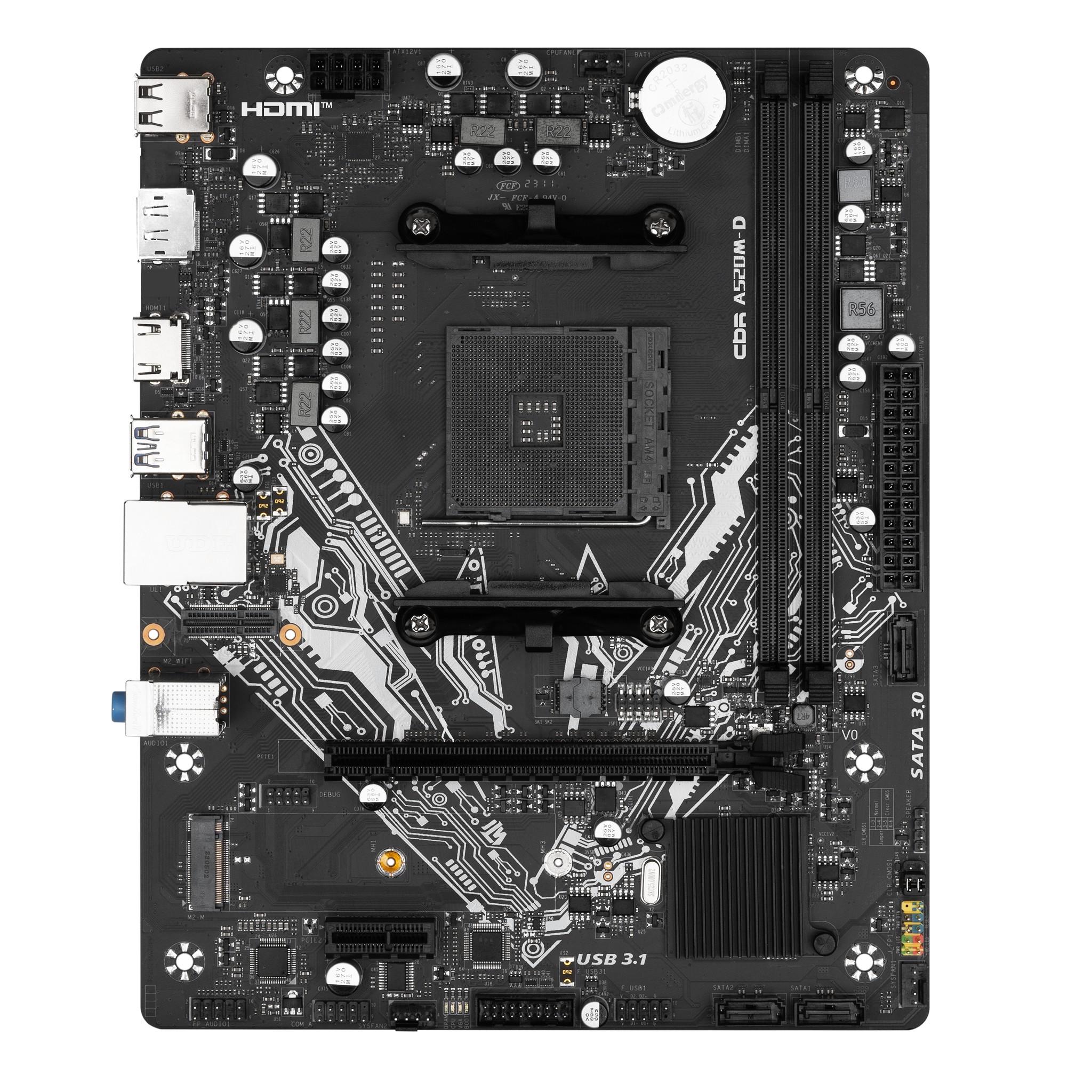 Материнская плата CBR A520M-D (Chipset A520, Socket AM4, 2*DDR4, DP+HDMI,1*PCIEx16,1*PCIEx1,1*M.2 NVME,3*SATA3,4*USB 3.0+6*USB 2.0,LAN 1Gb), MB-MSA520M-D-D4-DP-HDMI-RTL