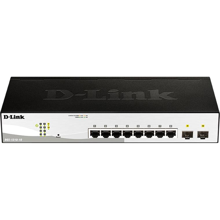 Коммутатор/ DGS-1210-10/F Smart L2 Switch 8х1000Base-T, 2х1000Base-X SFP, Compact CLI, DGS-1210-10/F1A
