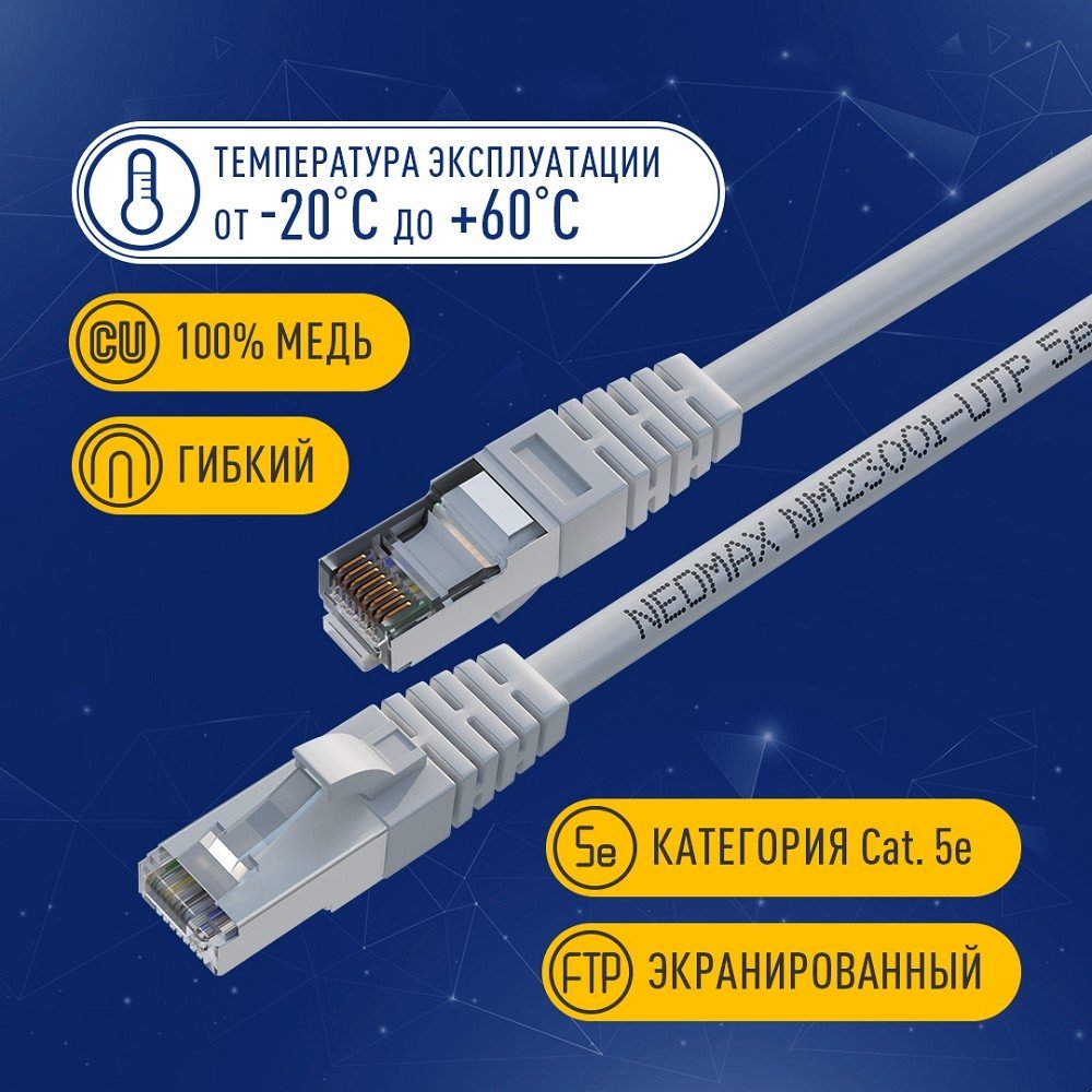 NEOMAX (NM23001-030) Шнур коммут. FTP 3 м, cat.5е, серый, многожильный