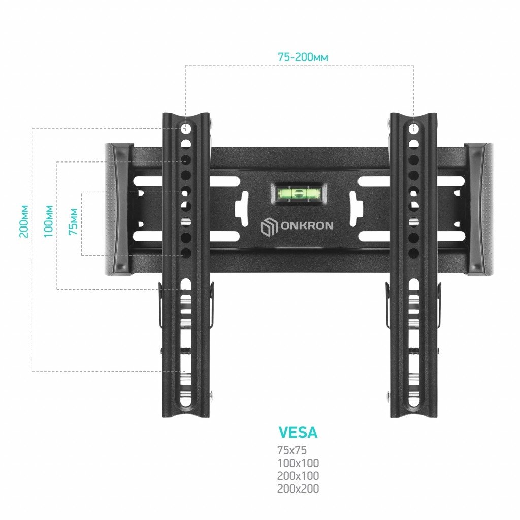 ONKRON TM4 чёрный {17"-43" Максимальная нагрузка: 18,2 кг VESA: 75x75, 100x100, 100x200, 200x100, 200x200 мм Угол наклона: 0° ~ +15° Вылет от стены: 35~105 мм}, 4603728440217